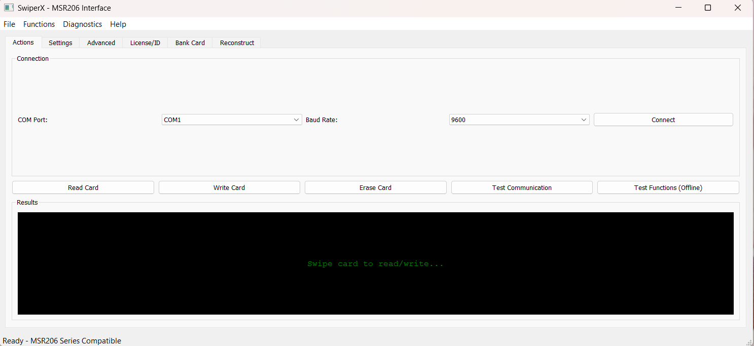 SwiperX MSR206 Utility Interface